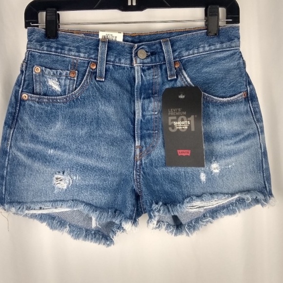 LEVI’S PREMIUM BIG E 501 CUT OFF SHORTS WITH FRONT DISTRESSING BUTTON FLY S28 - Picture 7 of 11